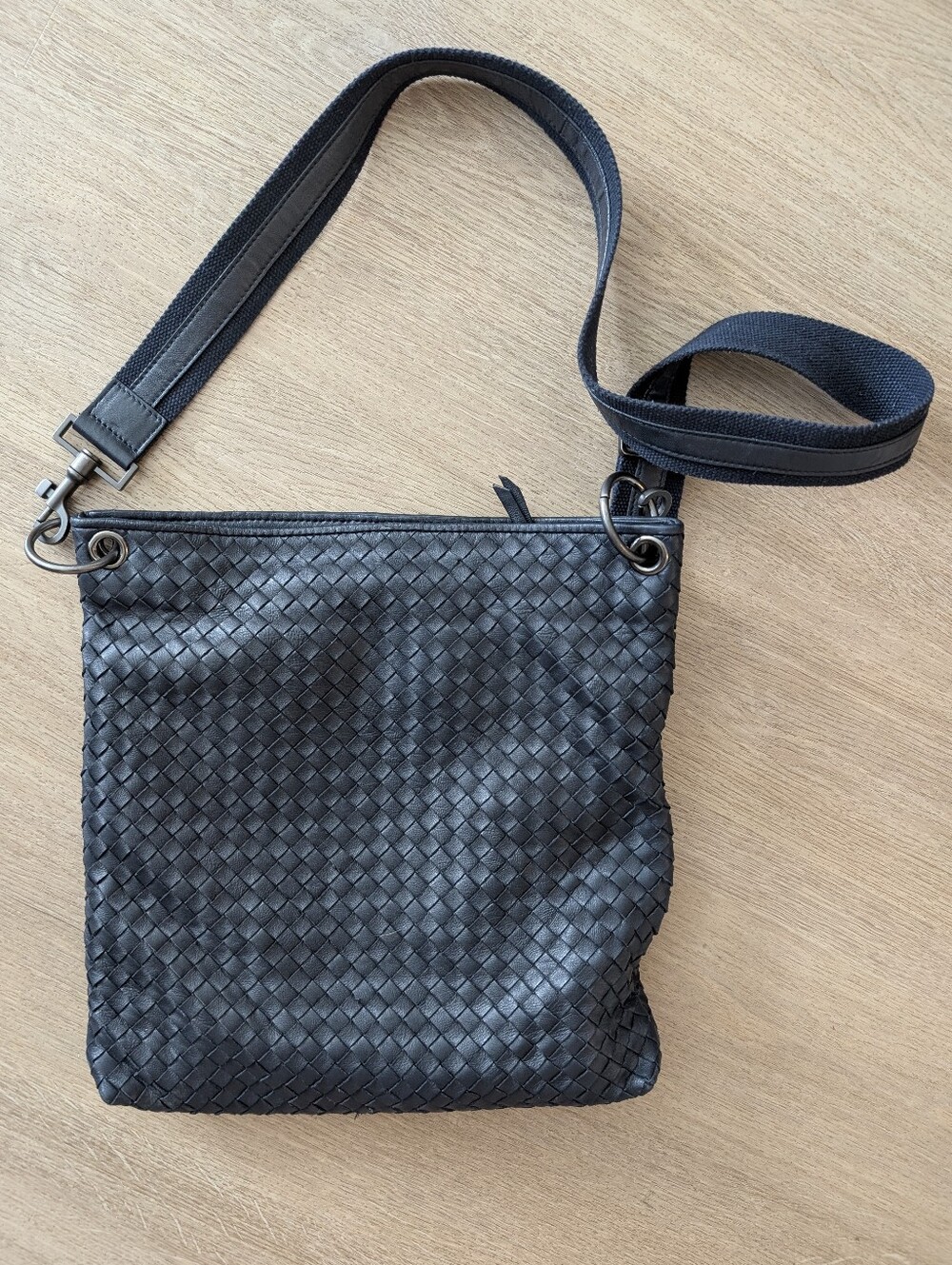 Bottega Veneta Intrecciato Navy Woven Leather Shoulder Bag